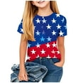 thumbnail image 1 of Kids Girls Casual Patriotic Tshirts Cotton Baseball Tee Shirts Independence Day USA Flag Graphic Tees Summer Blue， 5 Years, 1 of 6