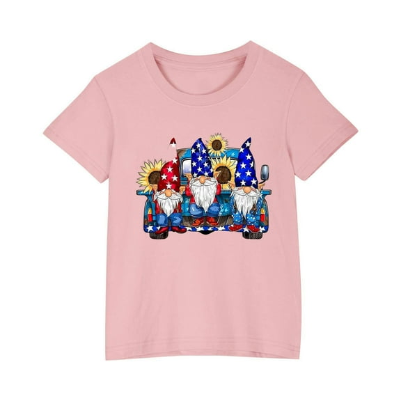 Kids Girls Casual Patriotic Tshirts Cotton Tee Shirts 4th of July USA Flag Graphic Tees Summer Cute T-Shirts Pink, 3 Years