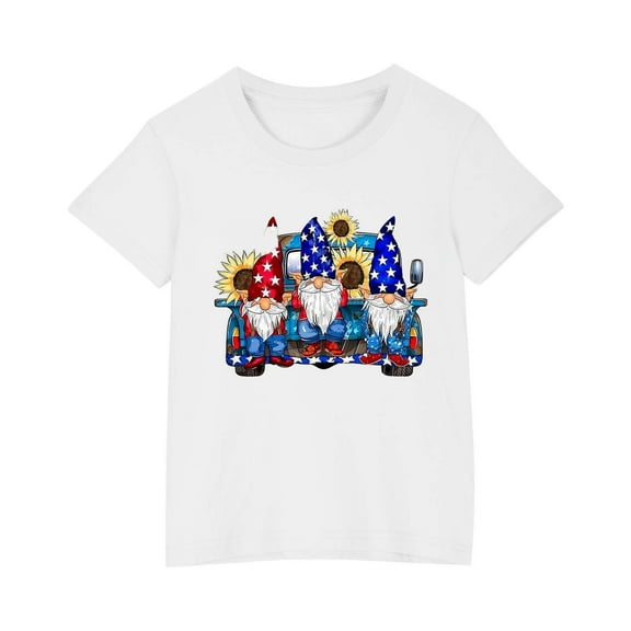 Kids Girls Casual Patriotic Tshirts Cotton Tee Shirts 4th of July USA Flag Graphic Tees Summer Cute T-Shirts White, 3 Years