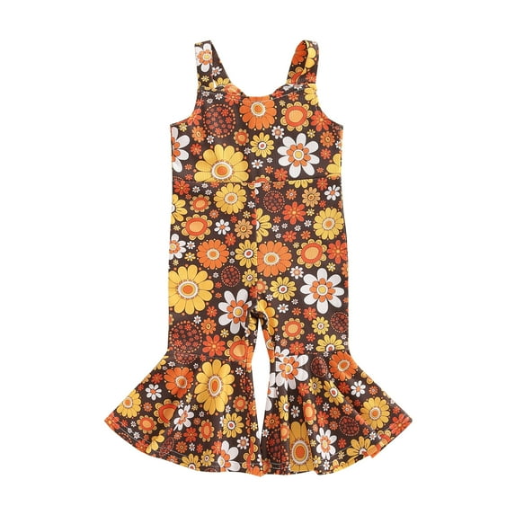 Kids Girls Casual Romper, Floral Printed Sleeveless Sling Flared Long Pants Jumpsuit 12 Months-5 Years
