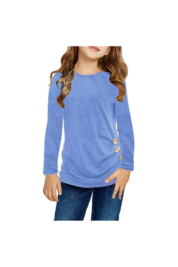 Kids Girls Casual Tunic Tops Knot Front Button Long Sleeve Casual Loose Blouse T-Shirt Tee Top Runaways Big Tall Top Toddler Girl Top T Shirt 18 Months Girl Heart Long Sleeve Big Girls Clothes Size 16