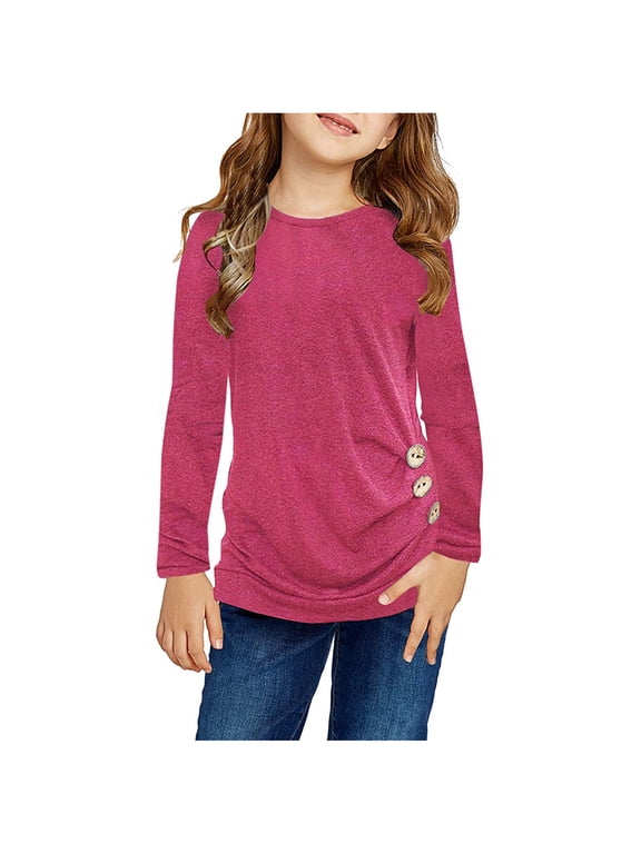 Kids Girls Casual Tunic Tops Knot Front Button Long Sleeve Casual Loose Blouse T-Shirt Tee Top Runaways Big Tall Top Toddler Girl Top T Shirt 18 Months Girl Heart Long Sleeve Big Girls Clothes Size 16