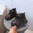 thumbnail image 1 of Kids Girls Cherry Print Ankle Boots, Non-Slip Zipper Closure PU Faux Leather Kids Boots for Girls,Size 30, 1 of 8
