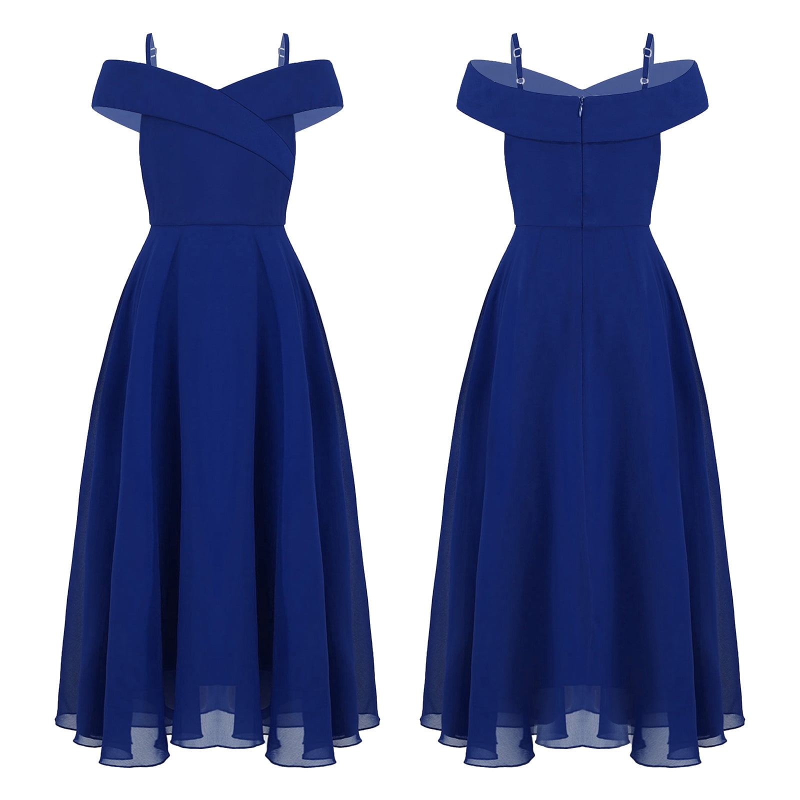 Young Kids Girls Chiffon Party Dress, Off-the-Shoulder A-Line Floor Length, Royal  Blue 16 - Walmart.com