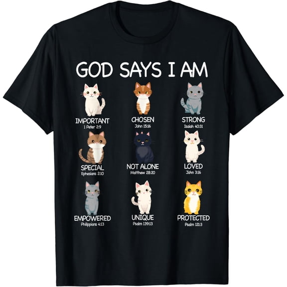 Kids Girls Christian T Shirt God Says I Am Cat Lover Cute Kitty Print Soft Comfort Top Sunday School Birthday Gift