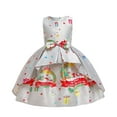 Kids Girls Christmas Bowknot Cartoon Snowflake Print Dress Pageant