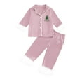thumbnail image 1 of Kids Girls Christmas Pajamas Santa Pajamas Silk Pajamas Button-Down Top with Pants 2 Piece Outfits for The Holidays Kids Cute Pjs for Girls 10-11 Years, 1 of 3