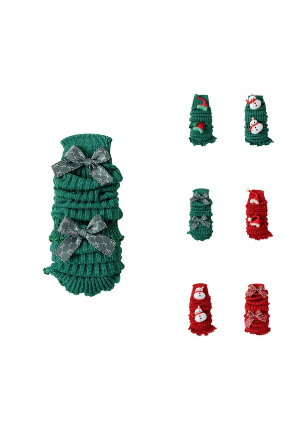 Kids Girls Christmas Socks, Cute Santa Trim Knee-High Winter Leg Warmers, Soft Yarn Stockings for Toddlers & Children, Festive Xmas Stocking Stuffers, Warm Boot Covers with Holiday