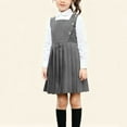 thumbnail image 1 of Kids Girls Classic Two Piece Clothes Long Sleeve Peter Pan Collar Blouse And Asymmetrical Button Pleated Pinafore Dress Set Student School Uniform Outfit, 1 of 5