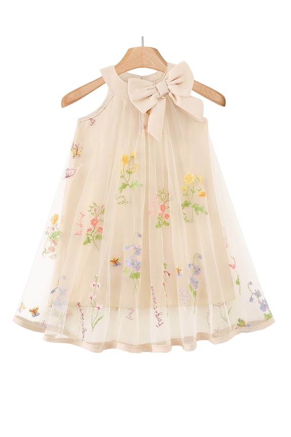 Kids Girls Clothes Big Girls Tulle Dress 7Y Girls Summer Halter Dress 8Y Girls Sleeveless Solid Color Floral Dress Apricot
