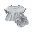 thumbnail image 1 of Kids Girls Clothes Efsteb Toddler Girl Summer Shorts Sets Comfy Solid Color Round Neck Short Sleeve T Shirts Shorts Set Casual Fashion Outfits (Gray,6-12 Months), 1 of 8