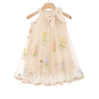 Kids Girls Clothes Little Girls Tulle Dress 5T Girls Summer Halter Dress 6Y Girls Sleeveless Solid Color Floral Dress Apricot