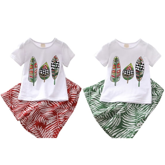 Kids Girls Clothes Short Sleeve T-shirt + High Waist Pleated Pants Wide Leg Elastic Set Toddler Baby Girl