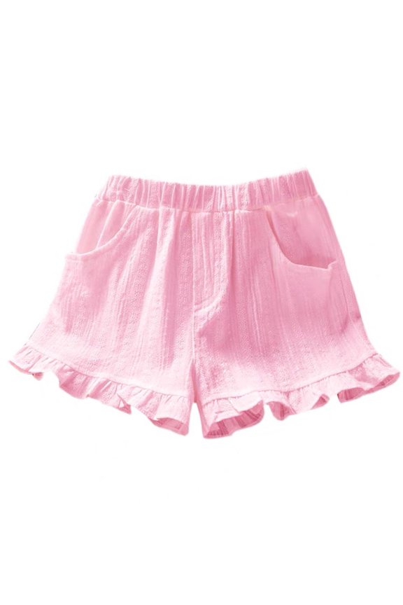Kids Girls Cotton Blend Shorts with Pockets Ruffle Hem Elastic Waist Pull On Pink Summer Bottoms,Size 3-4T