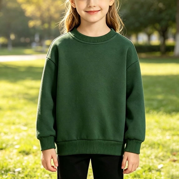 Kids Girls Cotton Crewneck Sweatshirt Plain Pullover Loose Fit Solid Top,Size 9-10T