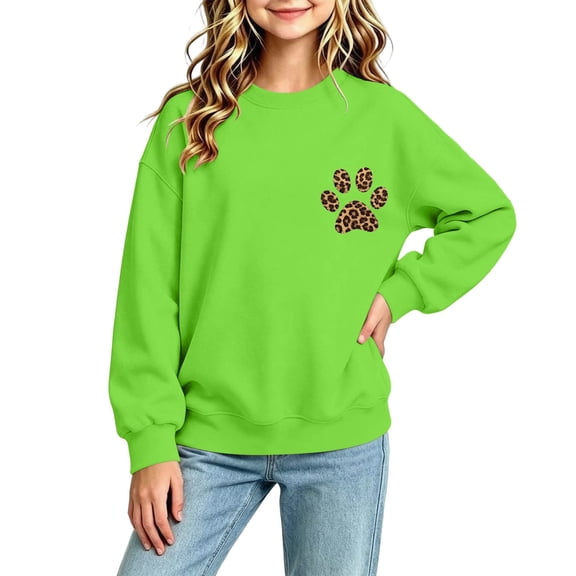 Kids Girls Crew Neck Pullover Sweatshirt, Leopard Star Print Long Sleeve Casual Loose Top