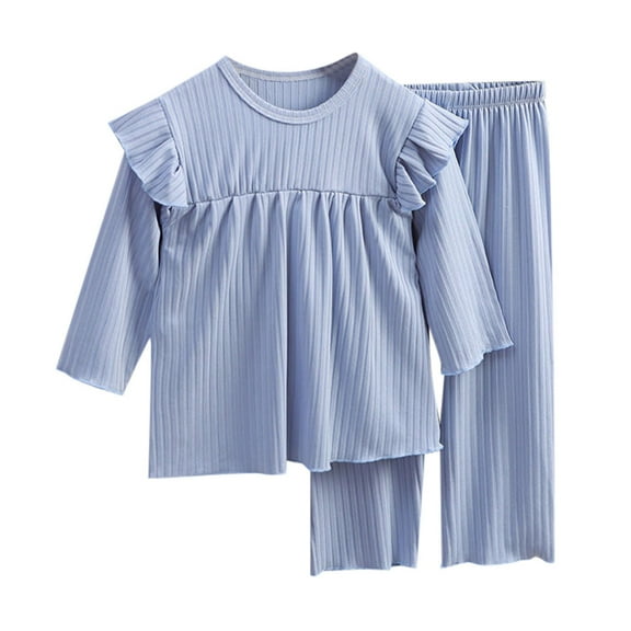 Kids Girls Crewneck Long Sleeve Solid Color Sleepwear Loose Fit Spring Summer Pajamas 2Pcs Set Casual Outfit,Size:2-3 Years
