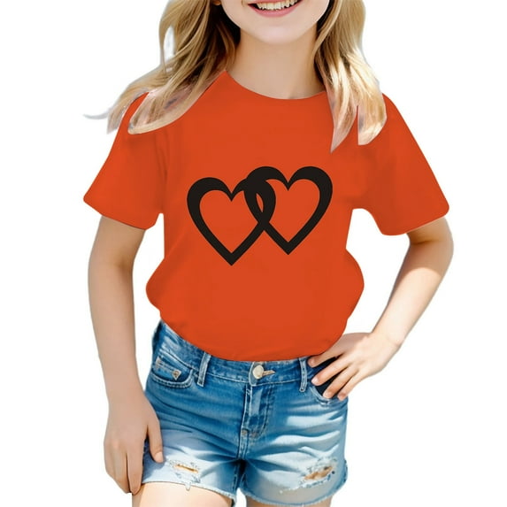Kids Girls Cute Graphic T-Shirts Love Heart Printed Round Neck Short Sleeve Tee Summer Casual T Shirt Tops Relaxed Fit Dailywear 11-12 Years