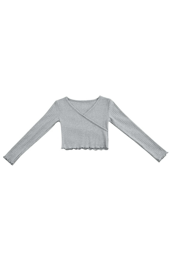 Kids Girls Dance Clothing Long Sleeve Sweaters Practice Outfits Warm Up Jackets for Ballet and Gymnastics Performance Wear Gray 120