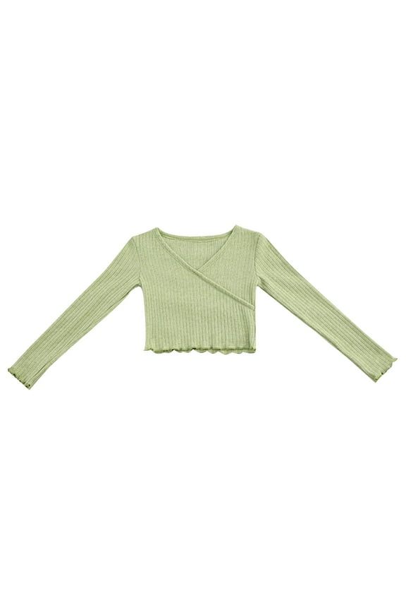 Kids Girls Dance Clothing Long Sleeve Sweaters Practice Outfits Warm Up Jackets for Ballet and Gymnastics Performance Wear Green 120