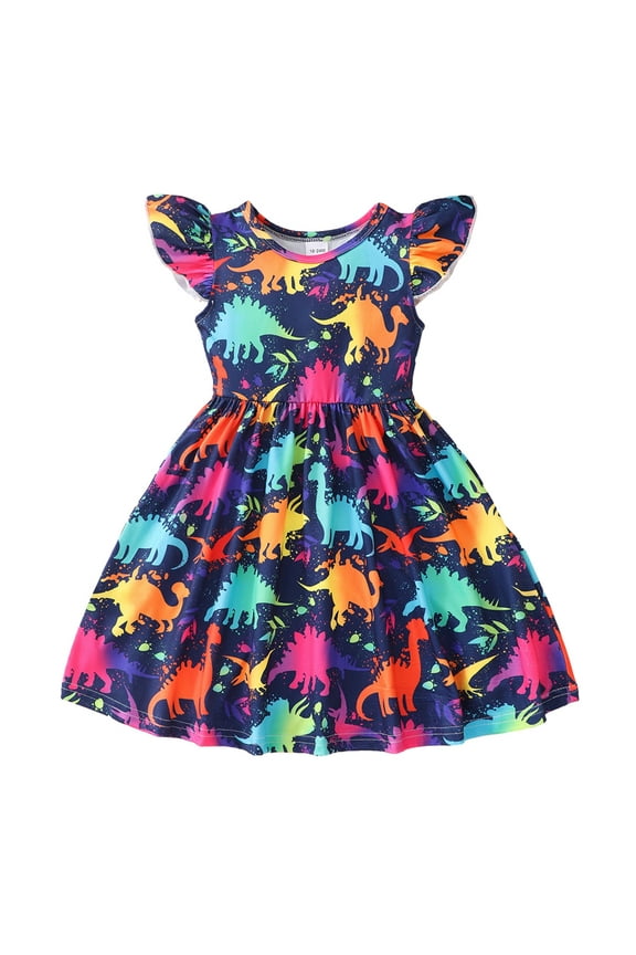Kids Girls Dress Casual Dinosaur Summer Outfits Toddler Baby Tutu Skirt Sundress Party Dresses 1-8 Years