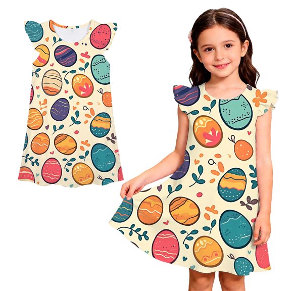 Kids Girls Dresses Easter Dress Round Neck Tank Dress Toddler Girl Summer Dresses Girls Dresses Size 9-10 Years
