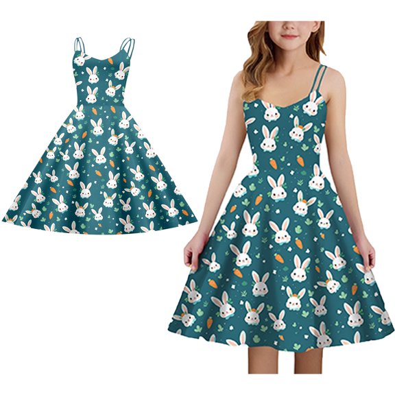 Kids Girls' Dresses Easter Outfits Crew Neck Sleeveless Summer Dresses Easter Dresses For Girls Size 9-10 Years