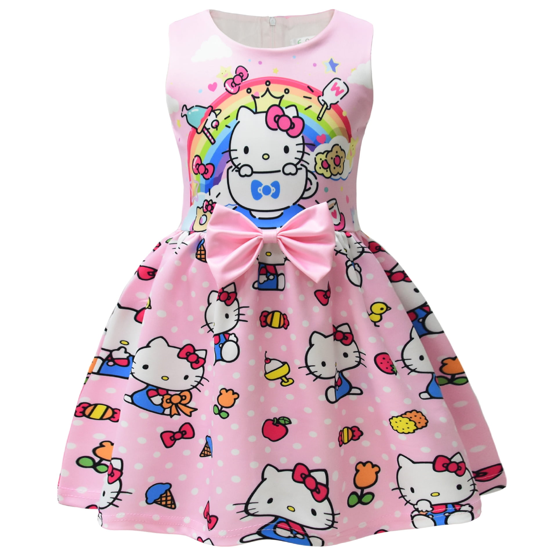Kids Girls Dresses Kawaii Cartoon Hello Kitty Dress Cute Bow