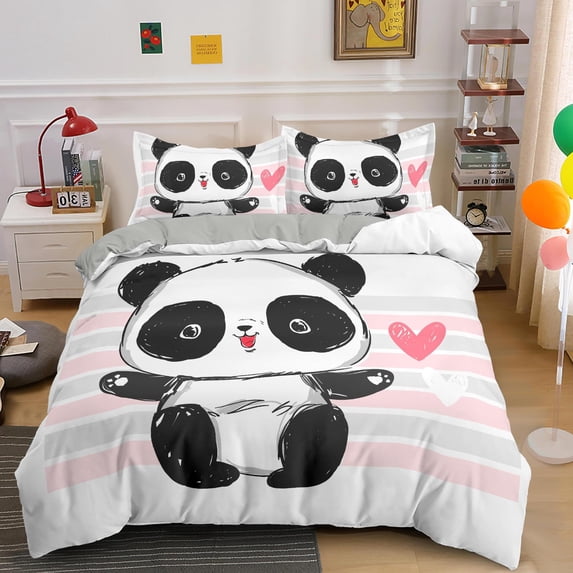 Kids Girls Duvet Cover Panda Printed Comforter Cover Cute Animal Decor Bedding Set Panda Pattern Comforter Set Bedroom Decor Duvet Cover Simple Style Quilt Cover for Adult Teens Boys