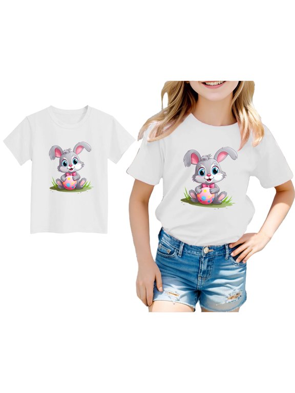 Kids Girls Easter Outfit Short Sleeved T Shirt Orange Easter Graphic Tees Easter Summer Tees Easter T Shirts For Girls 5-6 Years Size