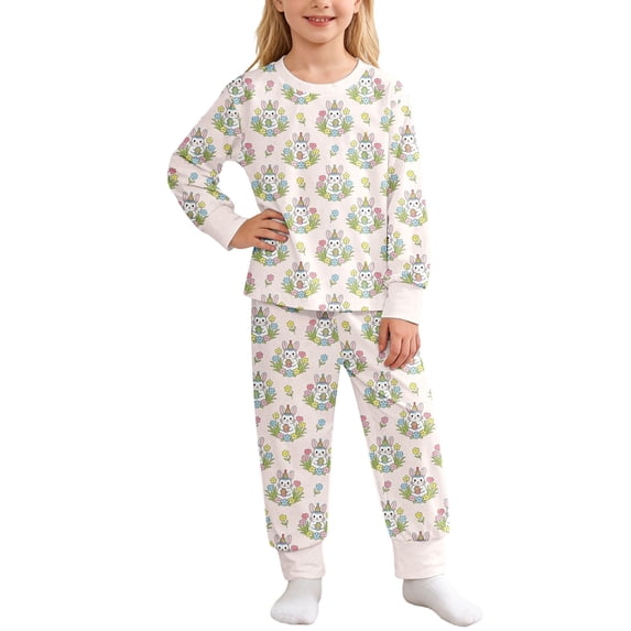 Kids Girls Easter Pajamas Crewneck Soft Long Sleeve Comfort Pajamas Top Pants Set Bunny Printed Pajamas Boys 7-8 Years