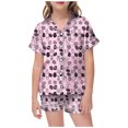 thumbnail image 1 of Kids Girls Easter Pajamas Set Cartoon Animals Short Sleeve Shirt Tops + Shorts Pants Fashion Button Down Sleepwear Set 2 Piece Satin Pajama Outfits 4-5 Years（Pink）, 1 of 5