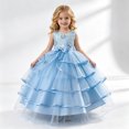 thumbnail image 1 of Kids Girls Elegant Floral Embroidered Dress Layered Tulle Puffy Evening Gown with Bowknot for Formal Events, 1 of 7