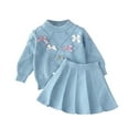 thumbnail image 1 of Kids Girls Fall Winter Long Sleeve Ruffled Dress Embroidered Mesh Bow Skirt Set for Parties and Daily Wear Comfortable Stylish for Special Occasions Blue 6 Years, 1 of 4
