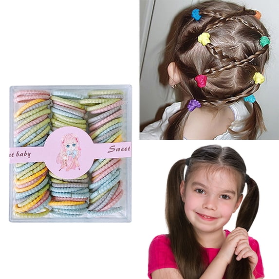 Kids Girls Fashion Hair Ties Set Thin Small Elastic Ponytail Holders Daily Use Large Pack Disposable Rubber Bands for Children