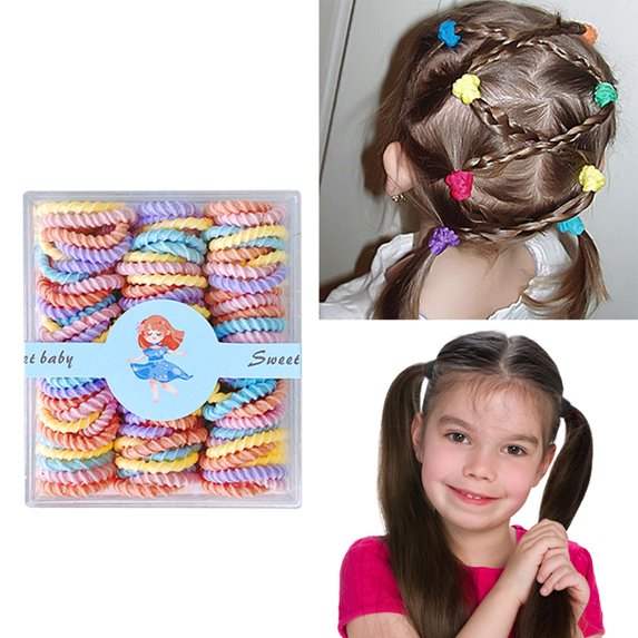 Kids Girls Fashion Hair Ties Set Thin Small Elastic Ponytail Holders Daily Use Large Pack Disposable Rubber Bands for Styling