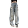 thumbnail image 1 of Kids Girls' Fashion Jeans Denim Elastic Wasit Wide Leg Baggy Pants Girls' Jeans for Toddler Girls 12-14 Years Cute&nbsp;Girl&nbsp;Clothing, 1 of 9