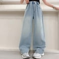 thumbnail image 1 of Kids Girls' Fashion Jeans Denim Elastic Wasit Wide Leg Denim Pants Teen Girl Clothes for Little Girls 6-7 Years, 1 of 8