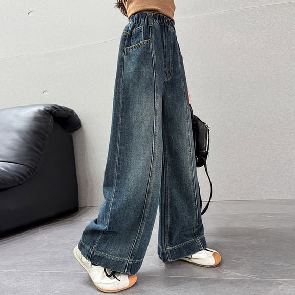 Kids Girls' Fashion Jeans Denim Elastic Wasit Wide-Leg Palazzo Denim Pants for Teens Girls Clothing