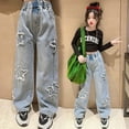 thumbnail image 1 of Kids Girls' Fashion Jeans Denim Elastic Wasit Wide Leg Pants Pants for Teen Girls Little Girls Clothes, 1 of 4