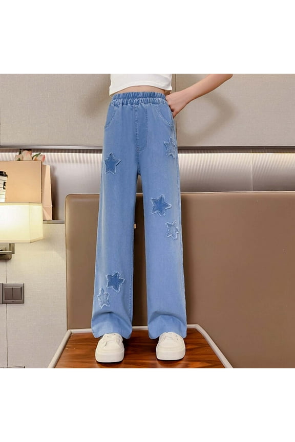 Kids Girls' Fashion Jeans Denim Elastic Wasit Wide Leg Pants for Teens Justice Girls Clothing 8-10 Years Girls Fashion