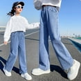 thumbnail image 1 of Kids Girls' Fashion Jeans Elastic High Waist Wide Leg Baggy Pants Teen Clothing Cute Clothes, 1 of 3