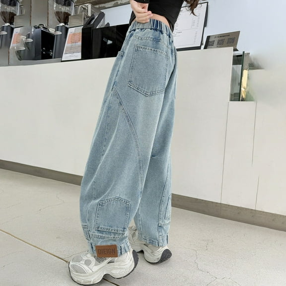 Kids Girls' Fashion Jeans Elastic High Waist Wide Leg Pants Trousers Teen Girl Clothes Justice Girls Clothing