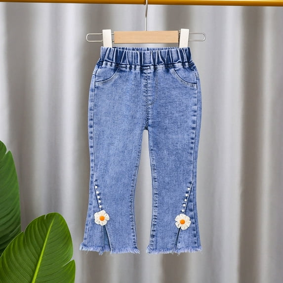 Toddler Girl Jeans Girls Bell Bottom Jeans Embroidered Jeans High Waist Denim Pants with Pockets for Toddler Girls 18-24 Months