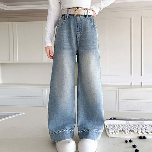 Kids Girls' Fashion Jeans High Waist Wide Leg Jeans for Teens Little Girls Clothes