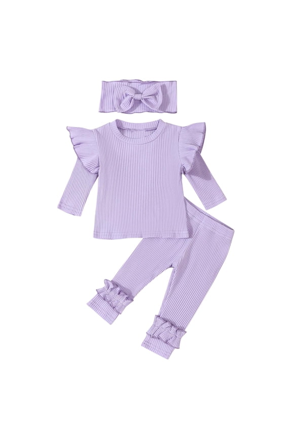 Kids Girls Fashion Lace Sleeve Hoodie Long Pants Set 3-Piece Outfit Soft Fabric for Special Occasions, Birthdays, Family Gatherings, and Photography Purple 70