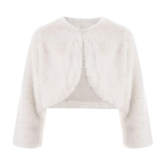 Kids Girls Faux Fur Bolero Coat Wedding Bridesmaid Shrug Jacket Long Sleeve Princess Dress Cape Winter
