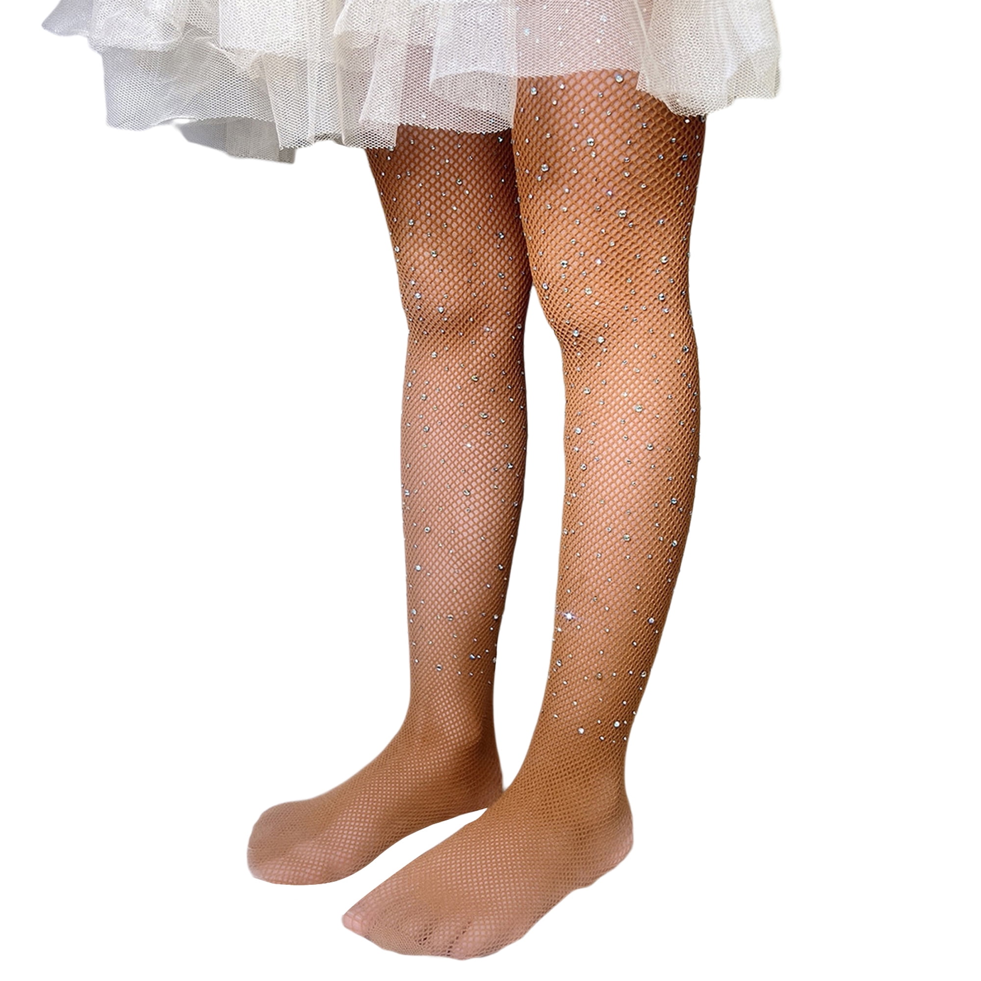 Kids Girls Fishnet Tights, Glitter Rhinestone Pantyhose Stockings