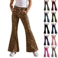 thumbnail image 1 of Kids Girls Flare Leggings School Uniform Pants Leopard Print Casual Wide Leg Pants for Kids Trousers Fit Elastic Waist Girls Bottoms 13-14T, 1 of 5
