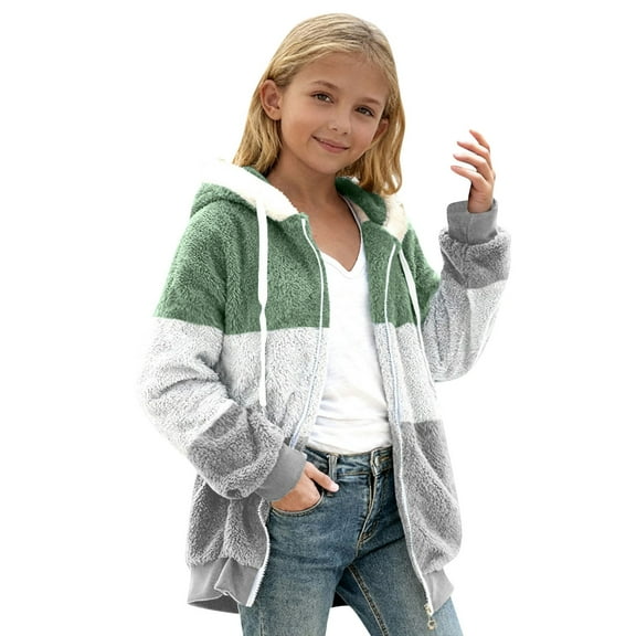 Kids Girls Fleece Jacket Long Sleeve Hoodies Zip Up Sweatshirt Girl Winter Coat Girls Sweaters Size 9-10 Years